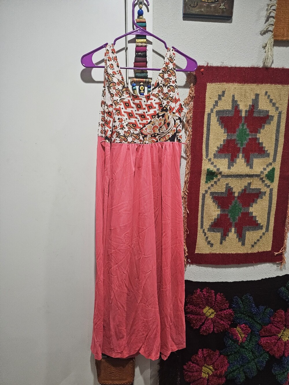 Vintage Nylon Empire-waisted Maxi Gown M